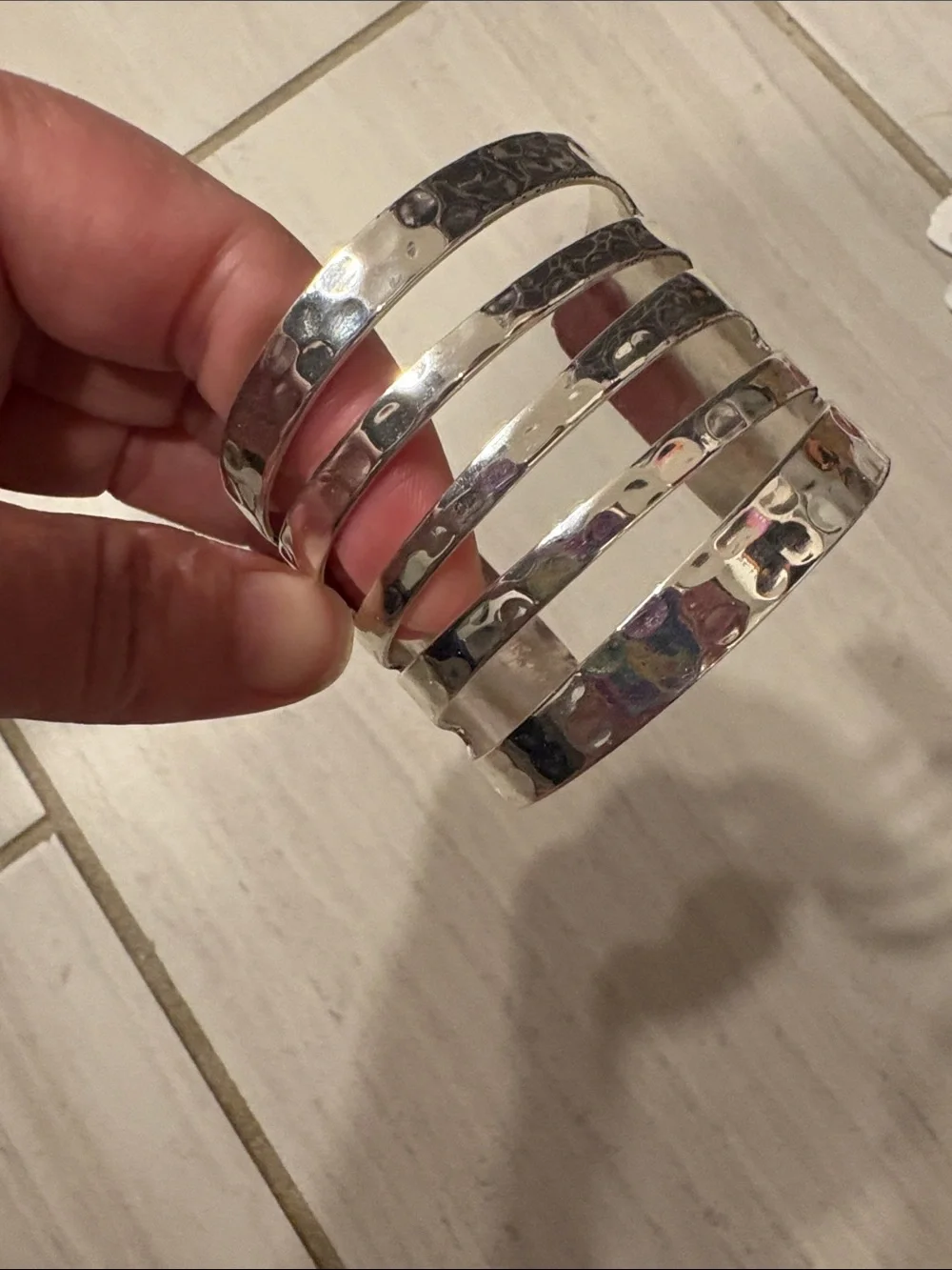 Rustic Cuff Hammered Silver Tone Cuff Bracelet - Black Accents
